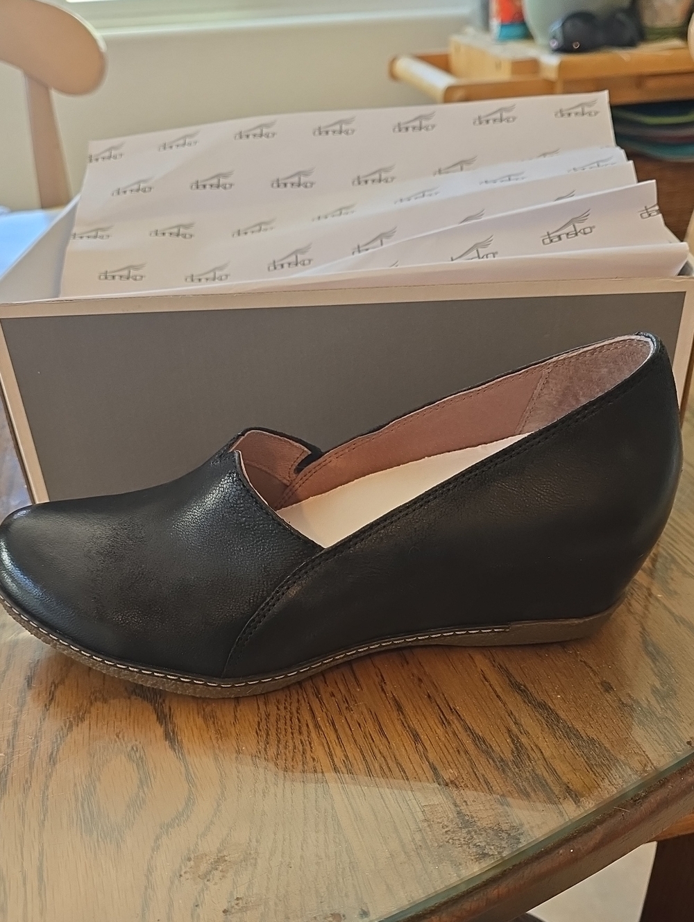 Dansko Black Leather Wedge Slip-On